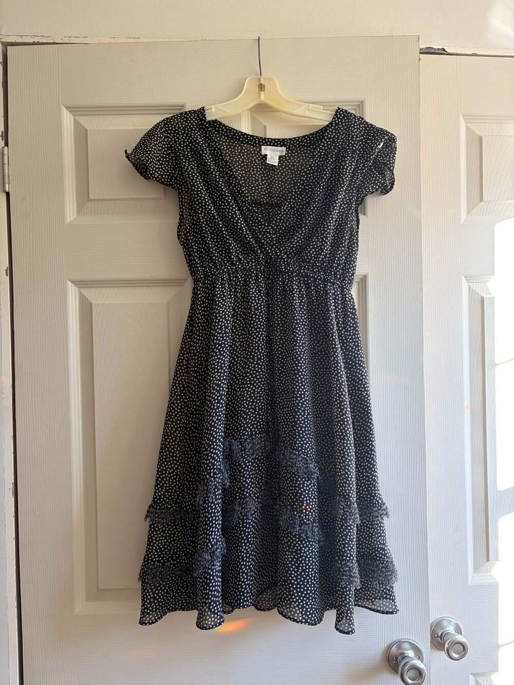 Motherhood Maternity Polka Dot Dress Size S Black White V-Neck Flutter